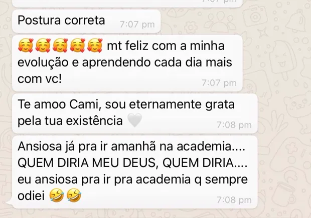 Depoimento de aluna sobre treino