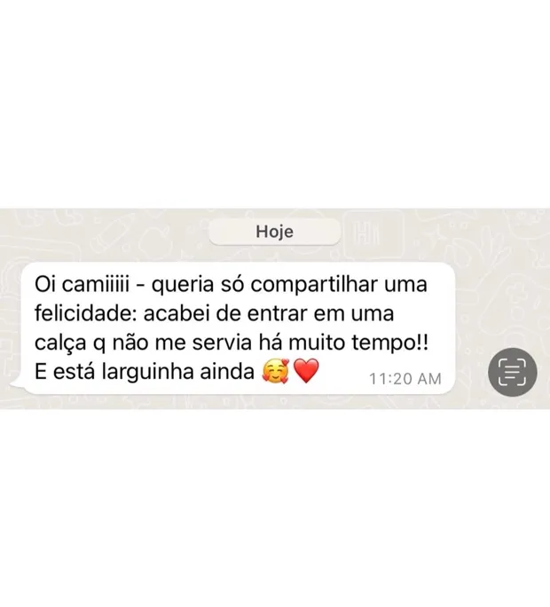 Depoimento de aluna sobre entrar numa calca antiga