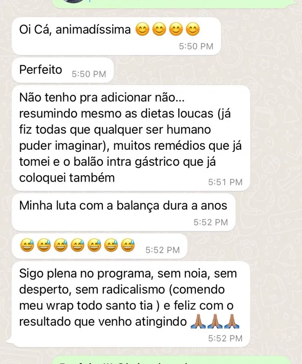 Depoimento de aluna sobre as dietas que ja tentou