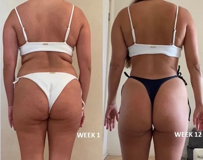 Antes e depois de aluna em 12 semanas