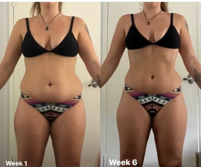 Antes e depois de aluna em 6 semanas